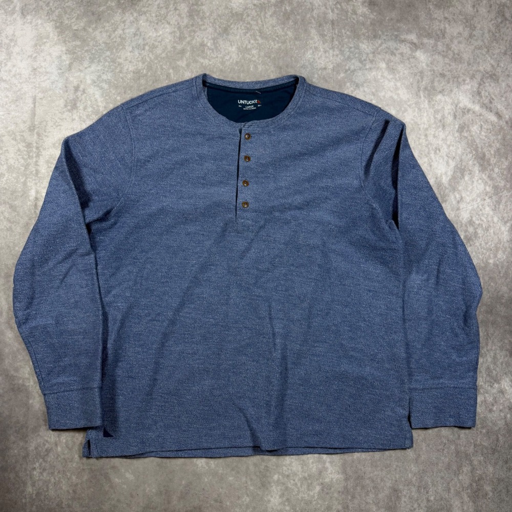 UNTUCKit Mens Long Sleeve Henley Shirt Blue Heathered Knit Size Large Casual